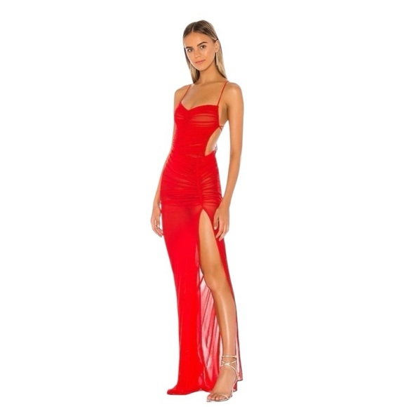 Michael Costello Dresses & Skirts - NEW Michael Costello Revolve Follie Gown Ruched Mesh Back Tie Sz XS Red